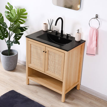 Jasper Rattan Modern Coastal 2-Shelf Bath Vanity Cabinet Only (Sink Basin Not Included)